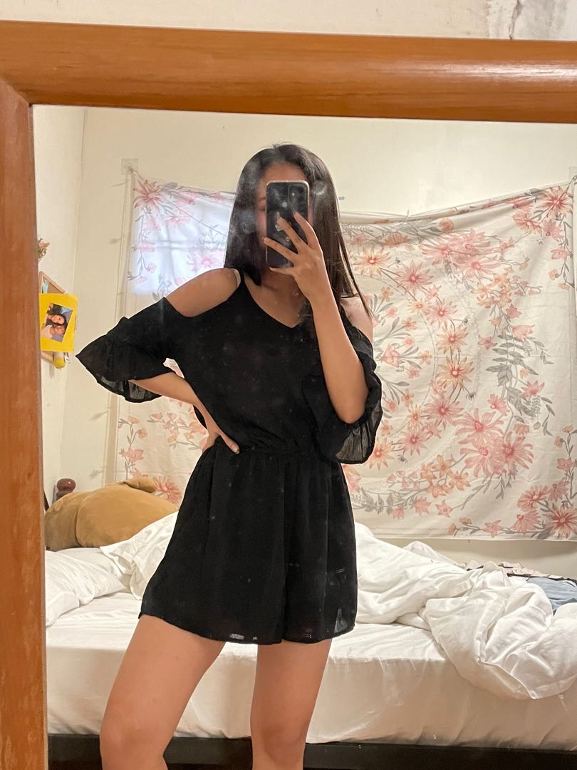 Black Cold Shoulder Romper Women s Fashion Dresses Sets Rompers on Carousell