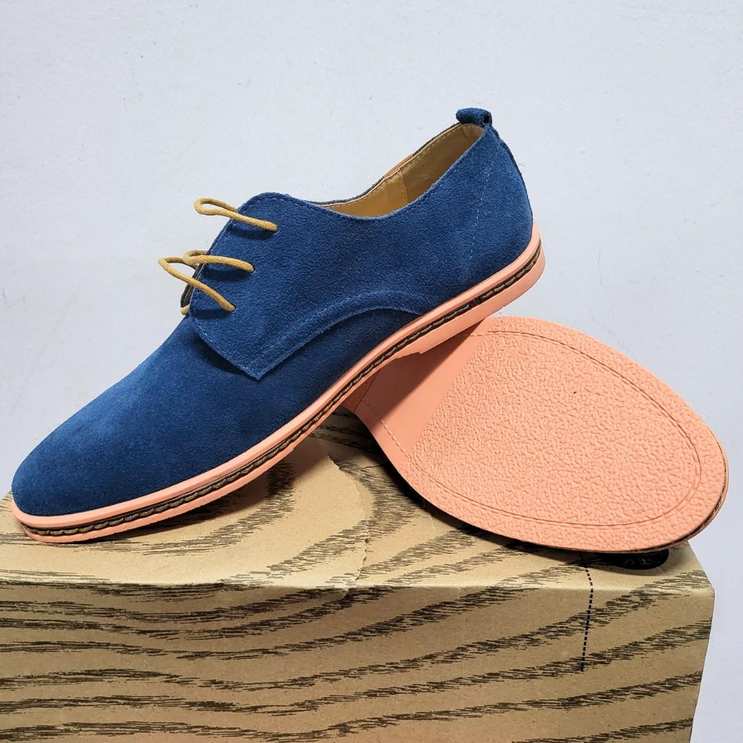 Brand new. Men blue suede shoes. Size 44