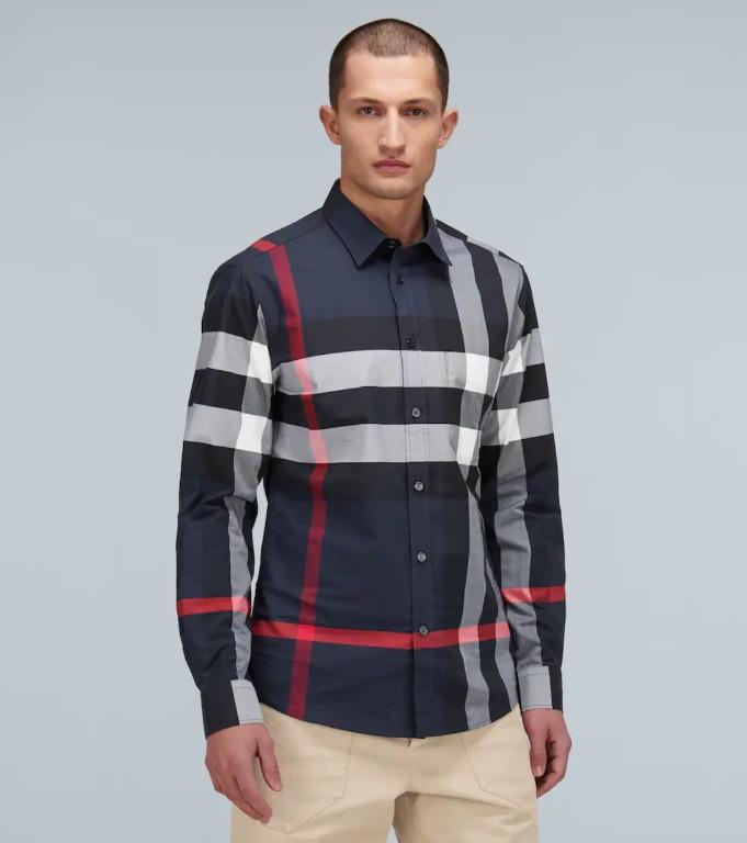 BURBERRY Somerton Checked Men Sport Shirt Nova-Check Cotton-Blend Poplin  Size S, 男裝, 上身及套裝, 西裝- Carousell