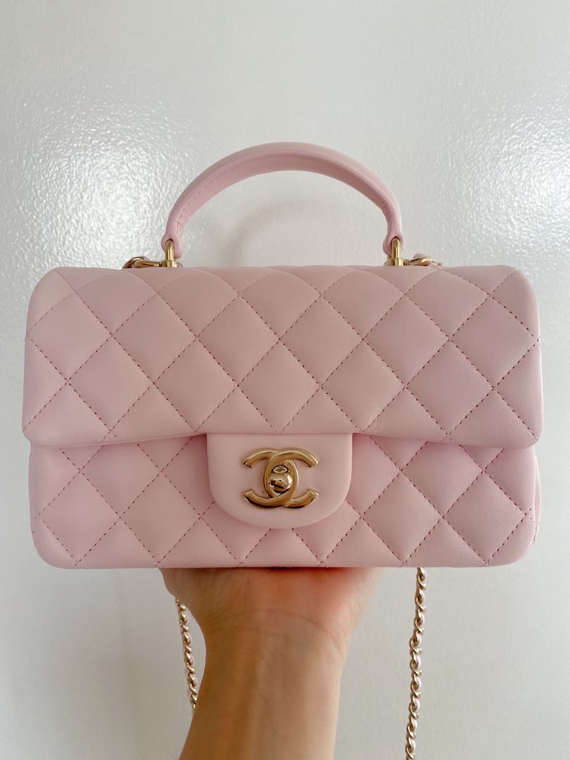Chanel 22P Top Handle Mini Rectangular in Pink, Women's Fashion