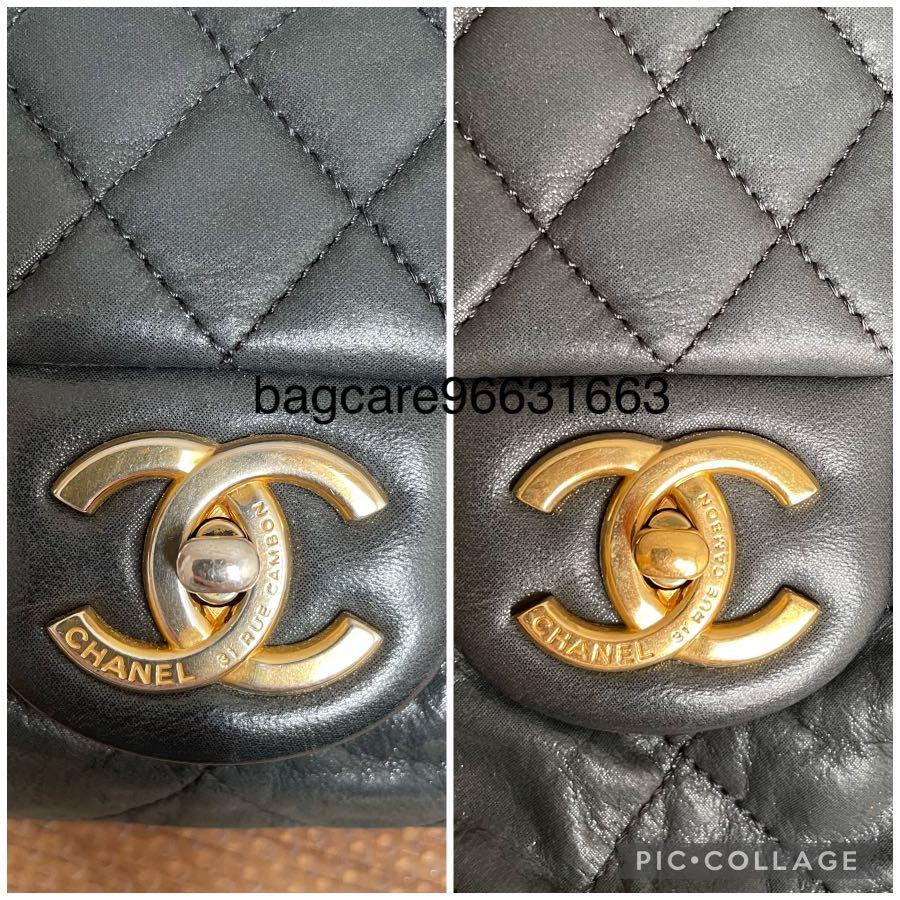 Chanel CC turn lock 24k gold replating,bag spa,cleaning, leather  repair,recolouring, restoration , Luxury, Bags & Wallets on Carousell