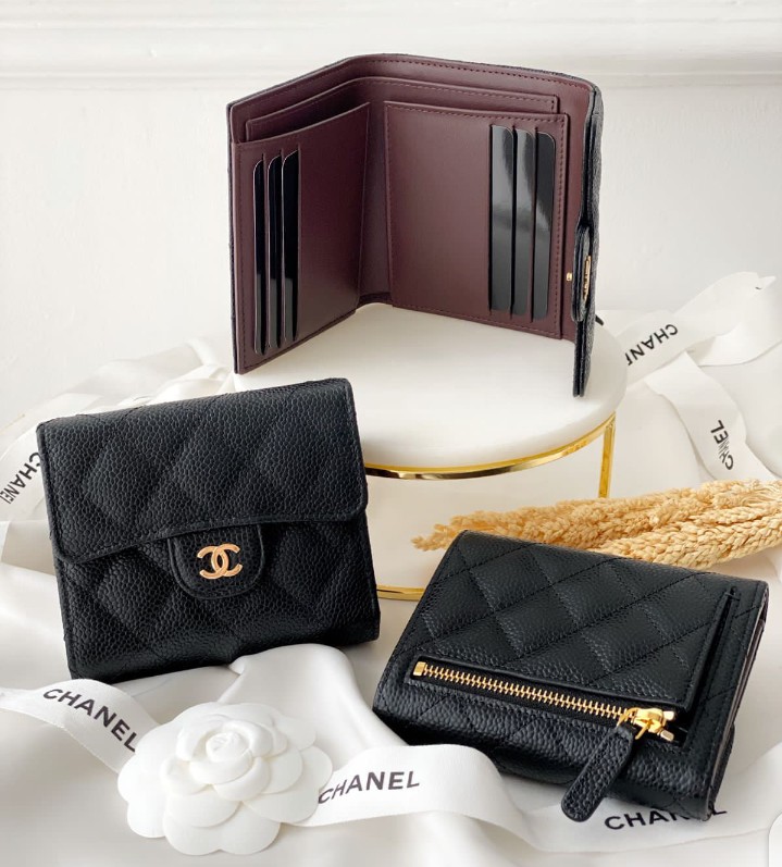 Chanel Black Caviar Skin Trifold W Hook Compact Wallet Black Silver  Hardware  eBay