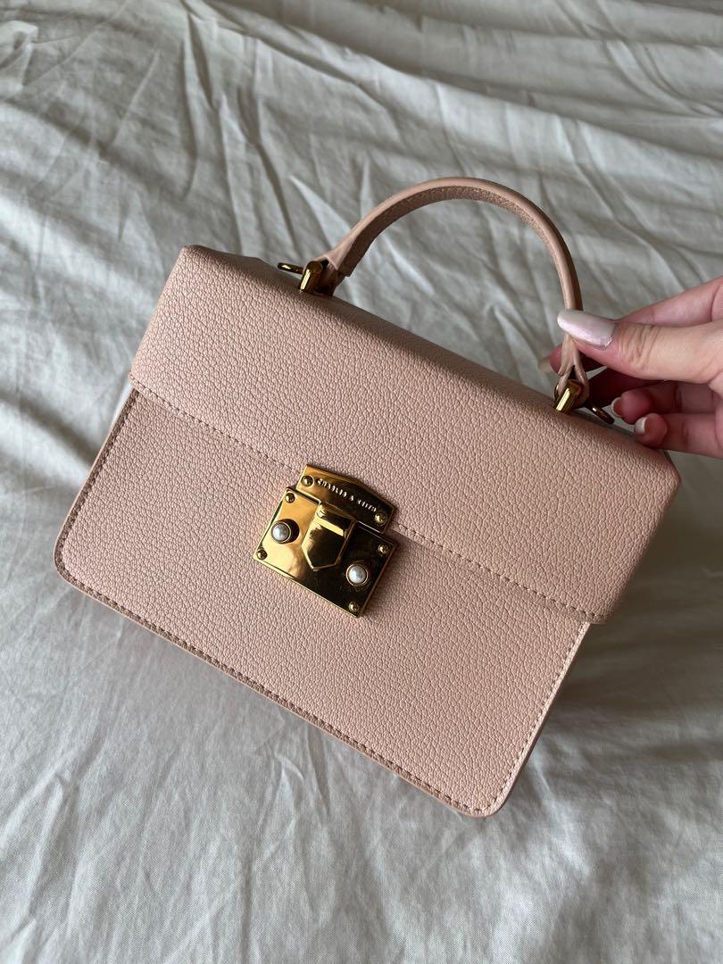 Charles Keith Nude Classic Push Lock Top Handle Bag Women s Fashion Bags Wallets Shoulder Bags on Carousell
