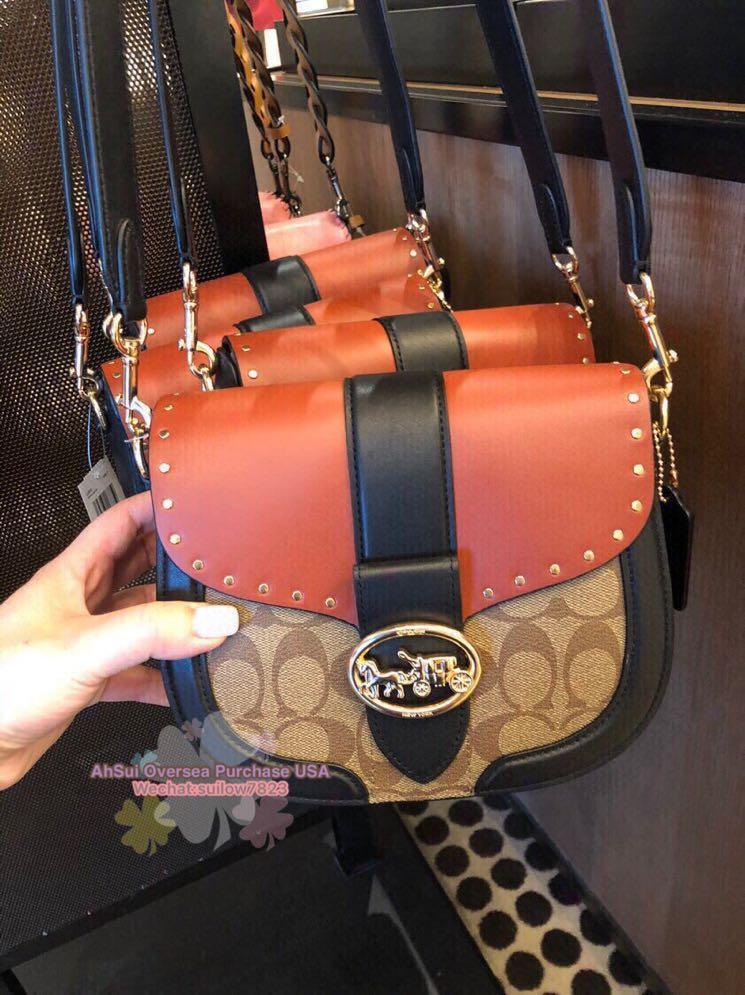 Georgie saddle bag in colorblock signature canvas with rivets deals