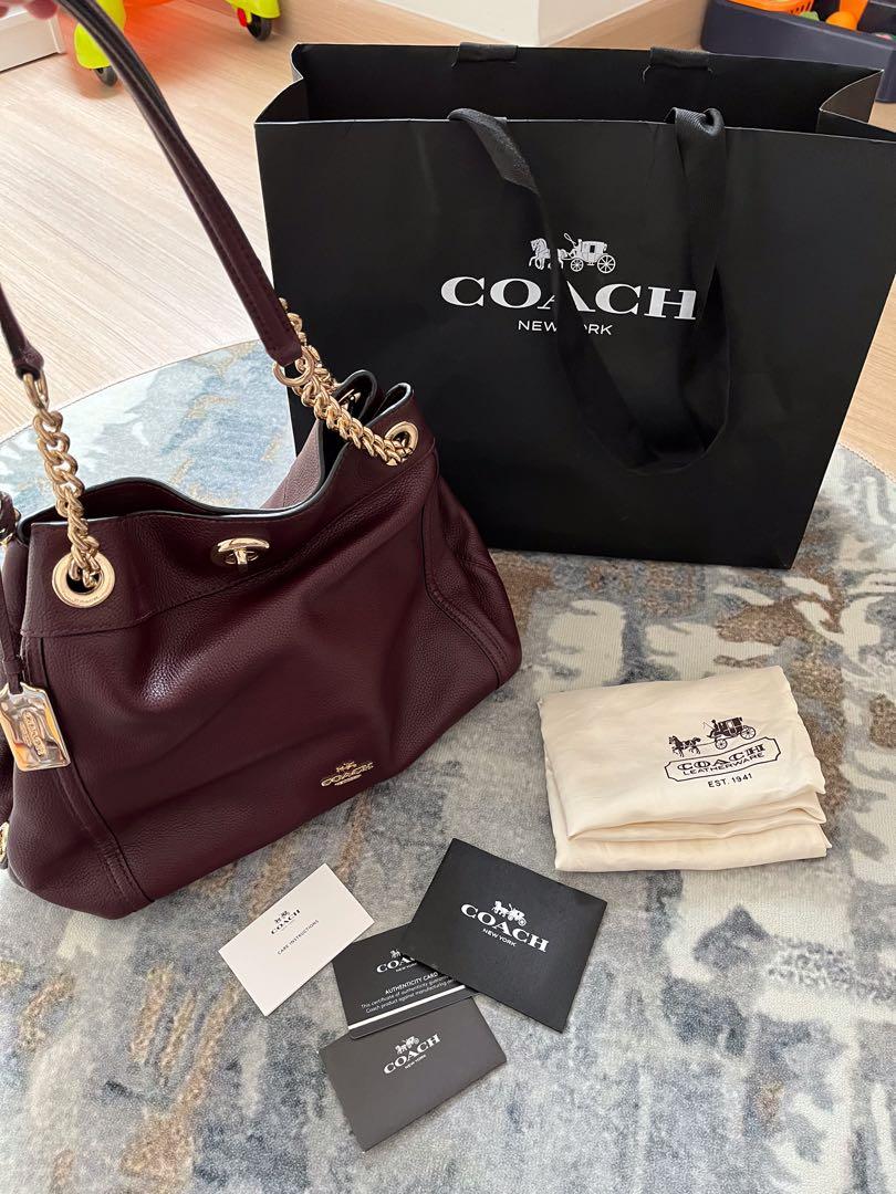 Coach Oxblood Pebble Leather Turnlock Edie Shoulder Bag Luxury