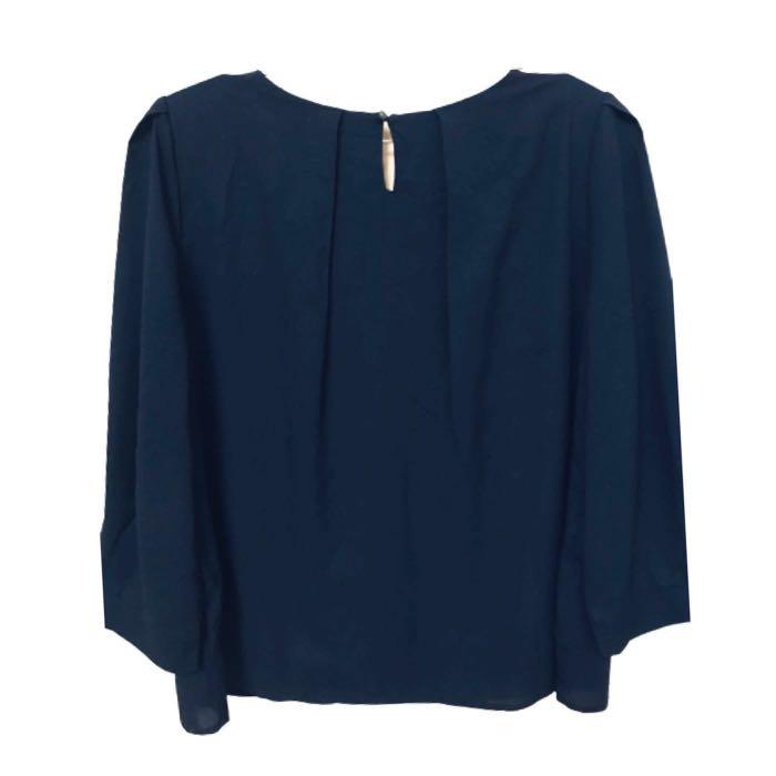 Dark Navy Blue Blouse Top, Fesyen 