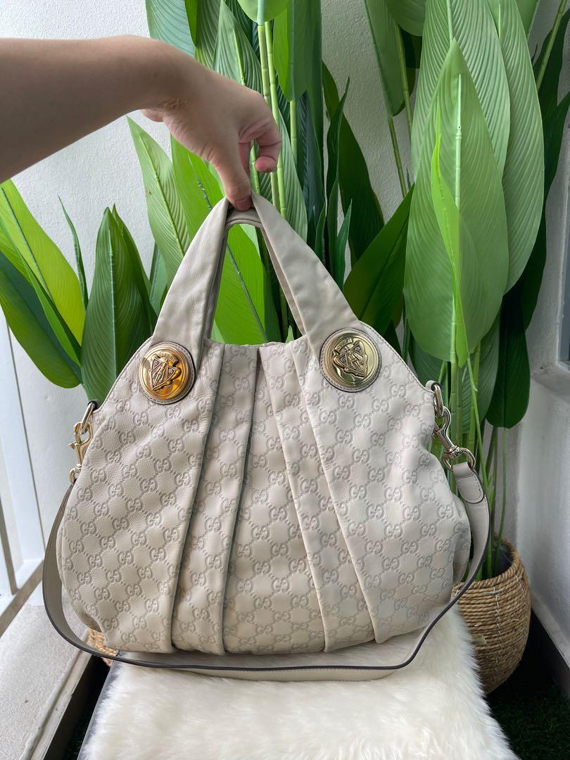 GUCCI Ivory Guccissima Leather Hysteria Small Hobo Bag