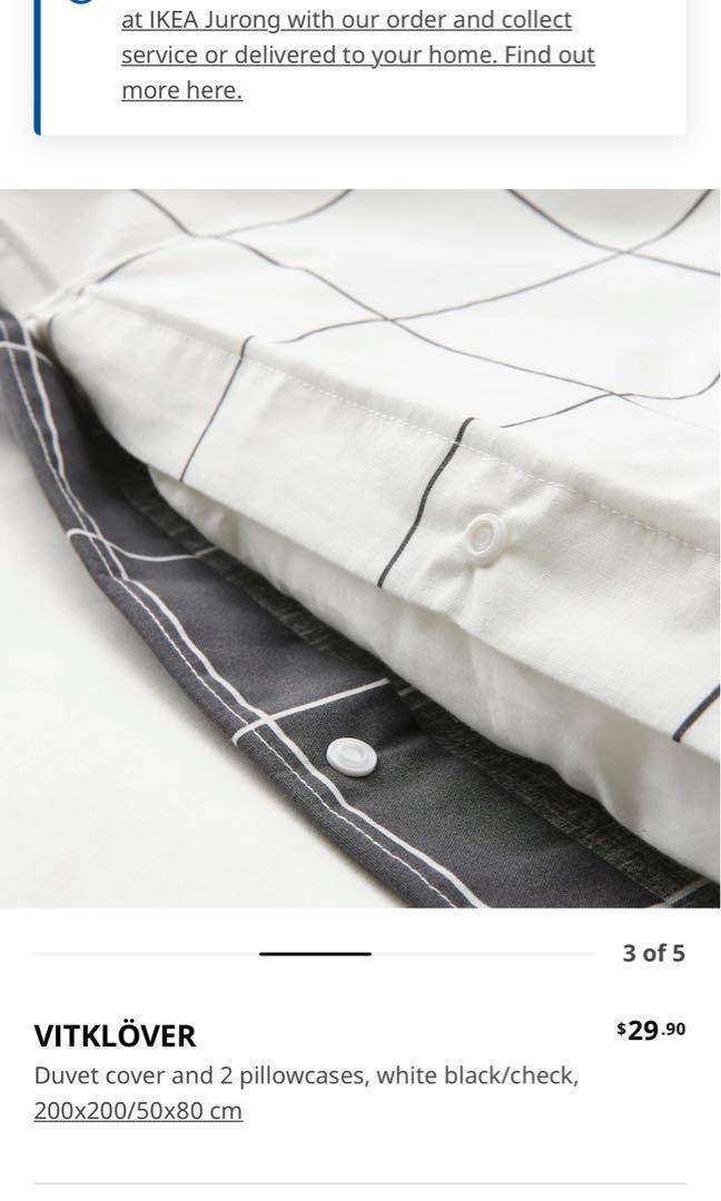 VITKLÖVER duvet cover and pillowcase(s), white black/check, Full