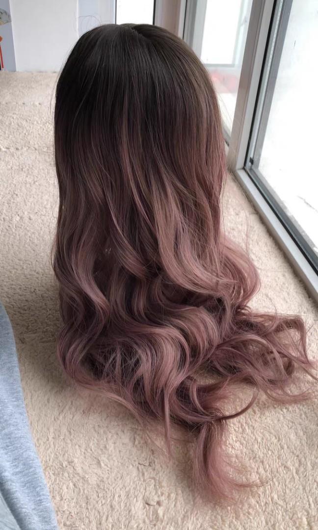 Instock] Korean Pink Ombre Gradient Airy Bangs Wavy Curly Long Wig  Adjustable/Breathable, Beauty & Personal Care, Hair On Carousell