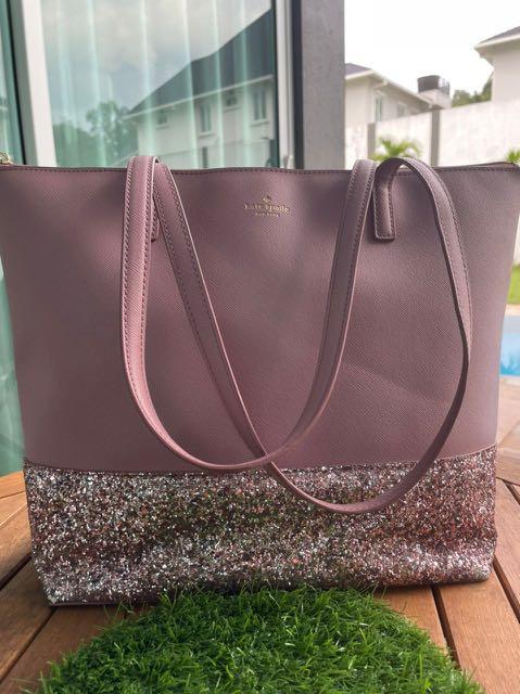 Kate spade greta court penny glitter large top zip tote cheap pink glitter