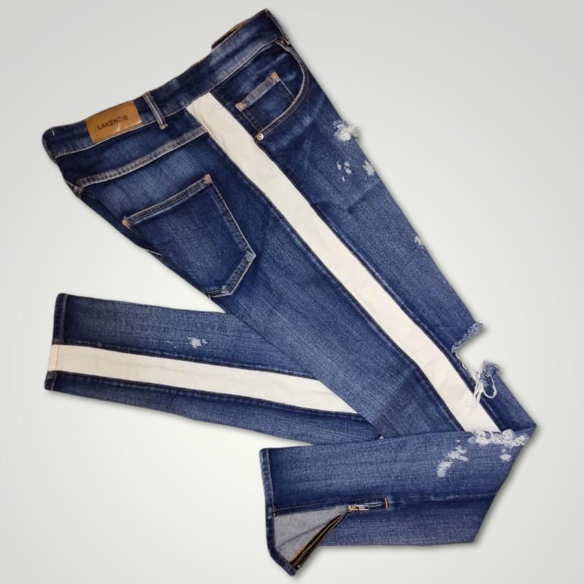 LAKENZIE Distressed Stripe Denim 