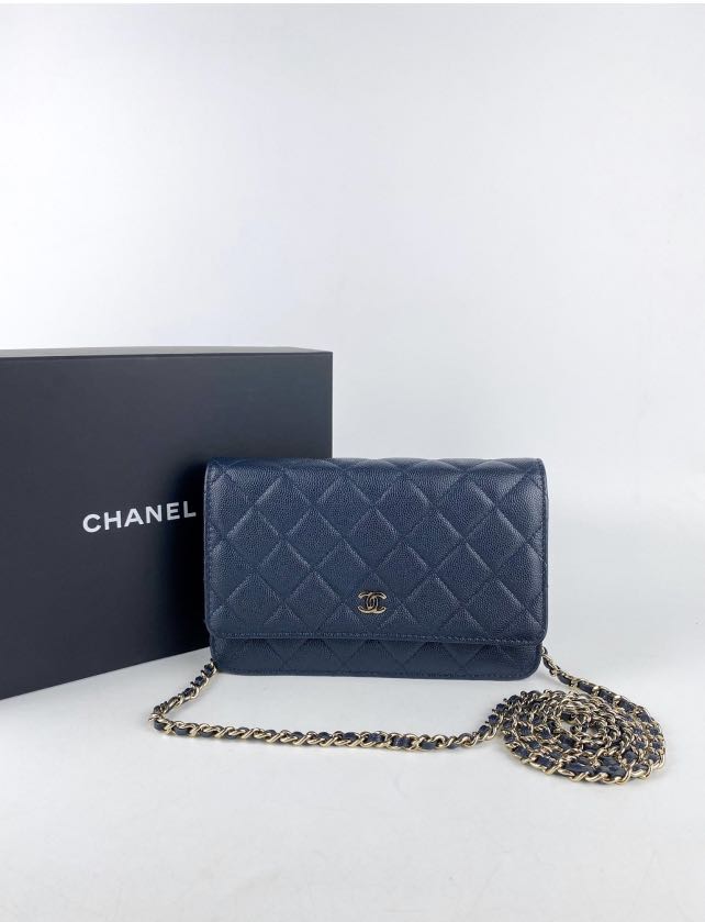 Like New Chanel Classic Wallet on Chain WOC Light Gold Hardware