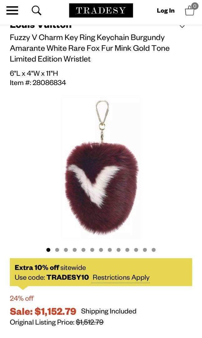 Louis Vuitton Amarante Fox Fur Fuzzy V Bag Charm - Yoogi's Closet