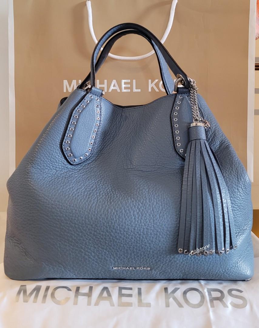 Michael Kors Brooklyn Large Leather Satchel In Gray Lyst |  