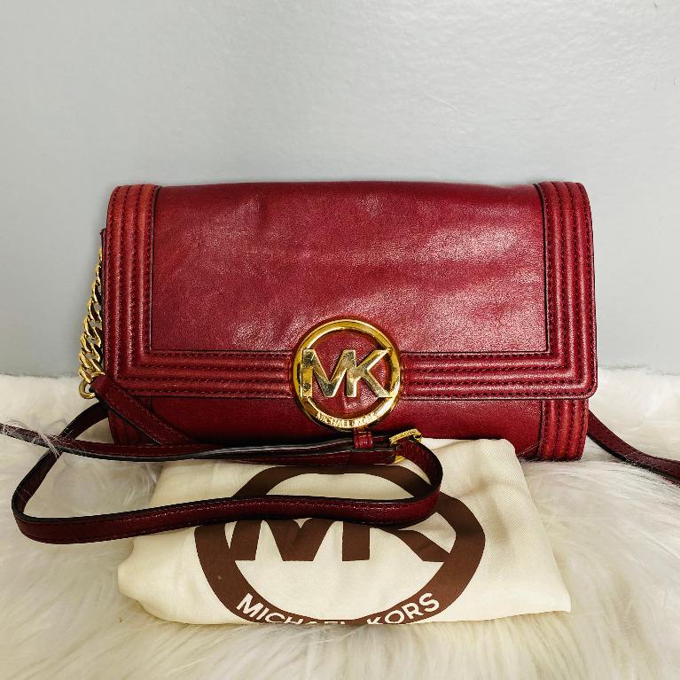 Michael Kors Fulton Bombe Cinnabar Clutch Crossbody Bag Women s
