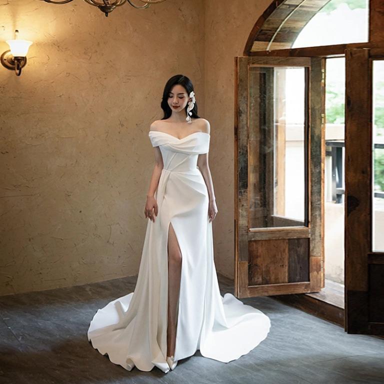 White off the new arrivals shoulder evening gown