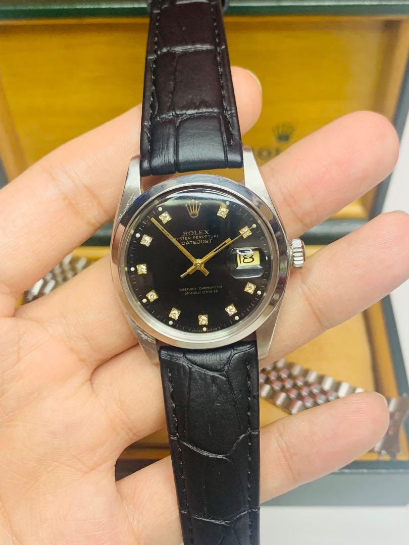 ROLEX Datejust 1600 Black Diamond Dial 36mm Automatic Watch