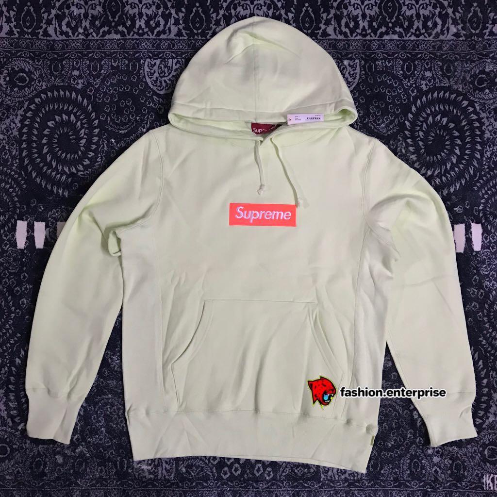 Supreme FW17 Pale Lime Box Logo Hooded Sweatshirt Men s Fashion Tops Sets Hoodies on Carousell