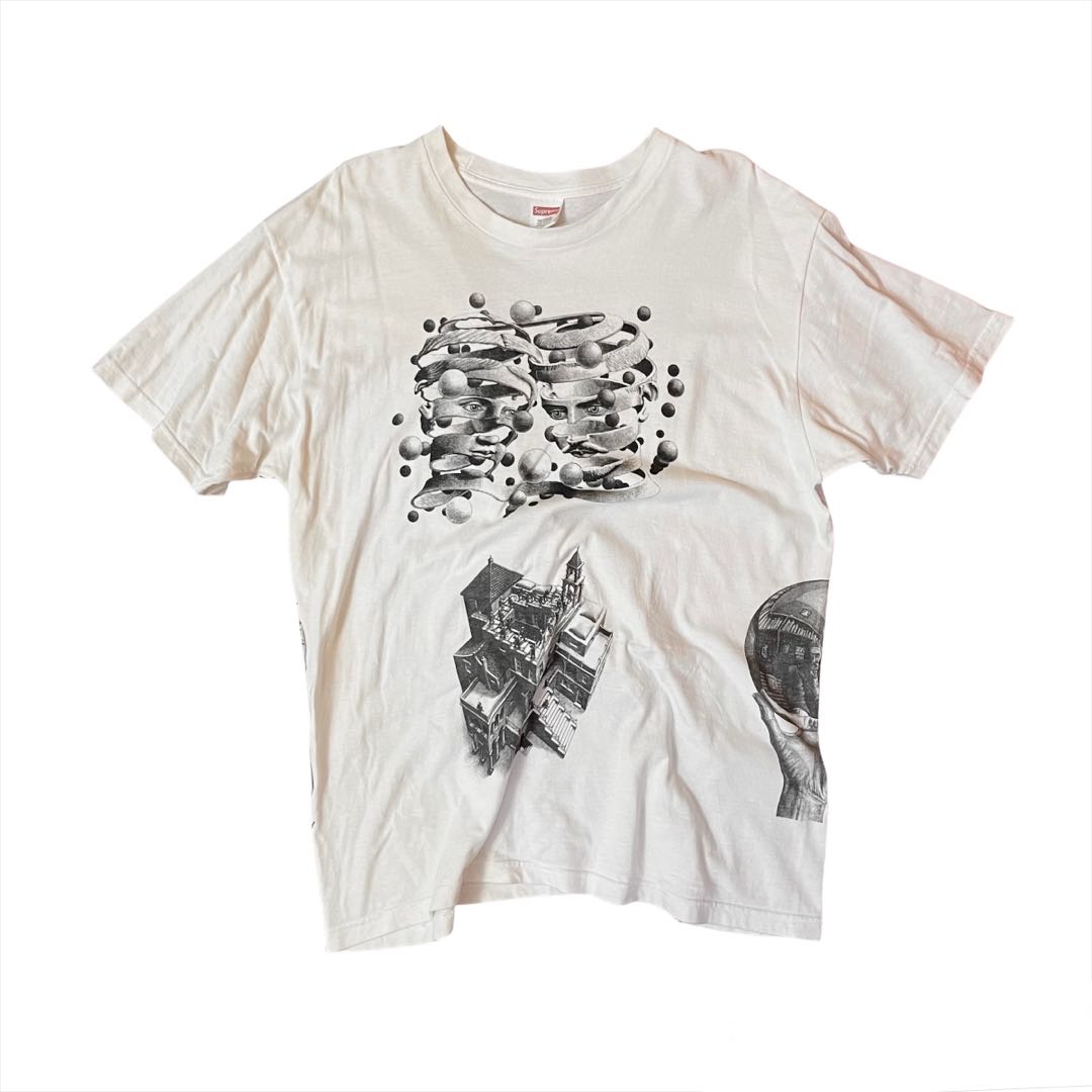 Supreme MC Escher Collage White Shirt, Men's Fashion, Tops