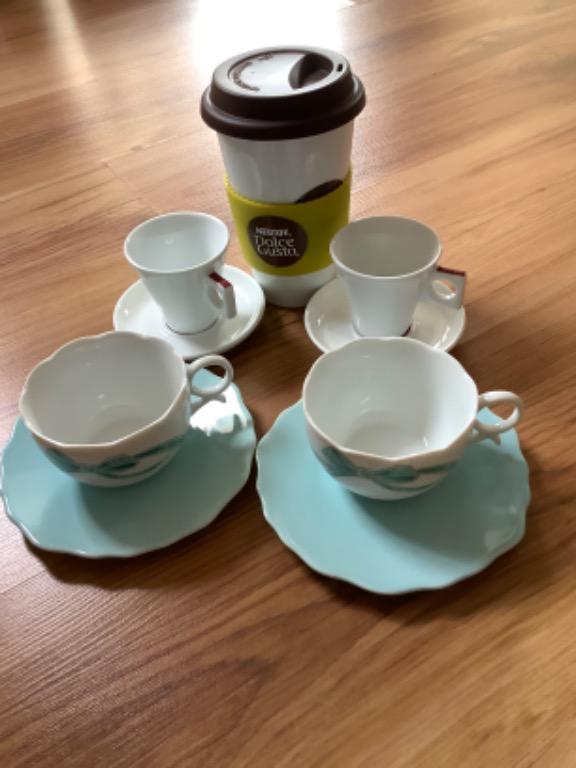 Tea time, Espresso cup & saucer set with Ceramic Tumbler (Category: Coffee & Tea Tableware) located in Singapore. Submitted by cabbagepatch141 (Listing ID 1141869405, Image 1). Description: Giveaway for Moving !!! *Tea time Set 2 Cups Φ8.4×H5.5cm（200ml） 2 saucer Φ13.8×H1.3cm *Espresso Set 2 Cups 6.5×H6.2cm 2 Saucer 10.3×H1.5cm *Ceramic Tumbler 9×H13.6cm.