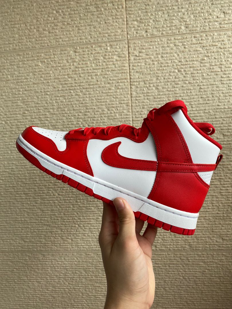 Red and white shop high top nikes