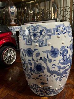 Vintage porcelain  blue and white drum stool set of 2