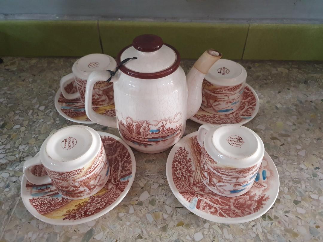 Tea set (Category: Coffee & Tea Tableware) located in Singapore. Submitted by summertan1 (Listing ID 1144247239, Image 1). Description: The height of teapot with cover is 18cm and without cover is 15cm. Diameter of teapot is 5.5 cm. Diameter of cup is 6cm and diameter of plate is 15cm..