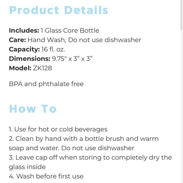 16oz Glass Core Bottle - Zoku – The Lifestyle Dictionary