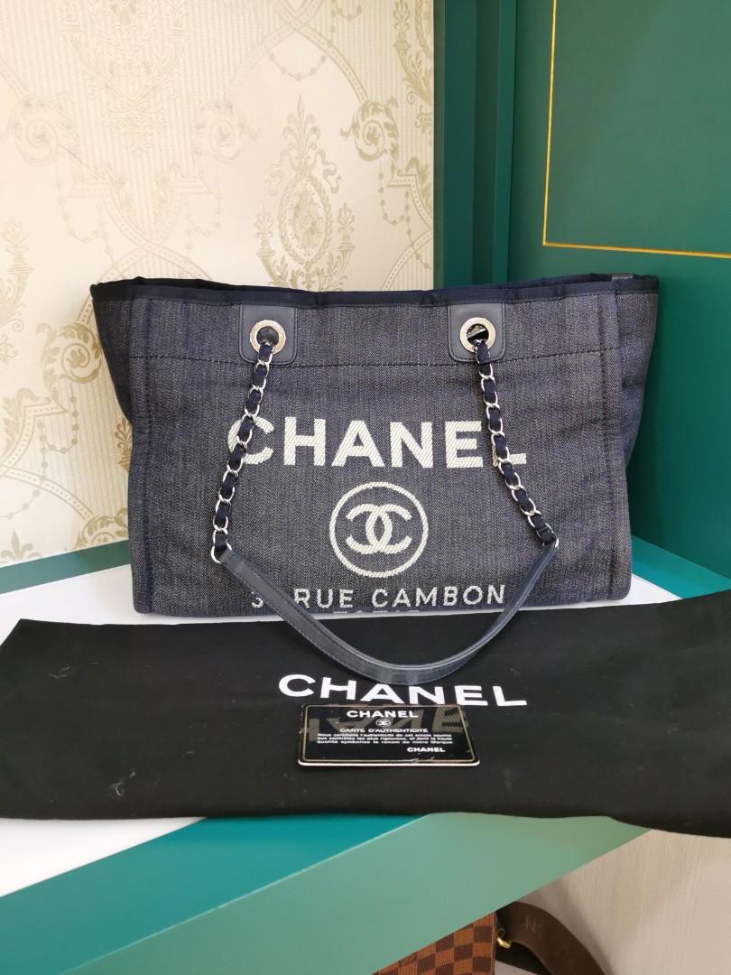 Chanel Deauville Tote Denim Silver-tone Large Dark Blue in Denim