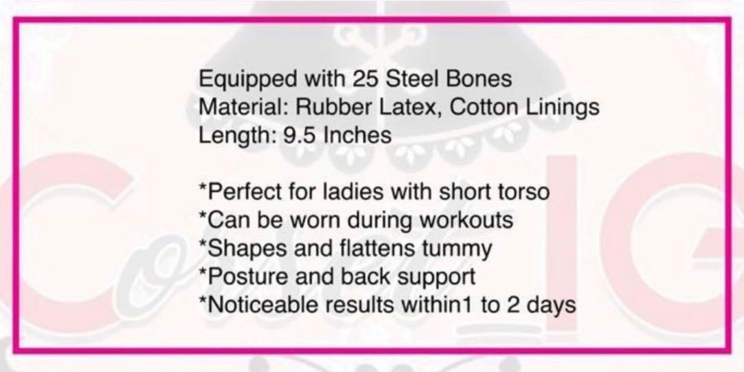25 Boned Short-length Corset | SMALL (Category: Braces, Support & Protection) located in San Pedro. Submitted by jeruare (Listing ID 1144400534, Image 3). Description: RFS: Will buy a smaller size Bought from @corset_ig • Used the corset for two months • WL was 26.5” when I started using it Kindly check the photos for measurement guide. Shoot me a message if you have any questions! 😊 THX!.
