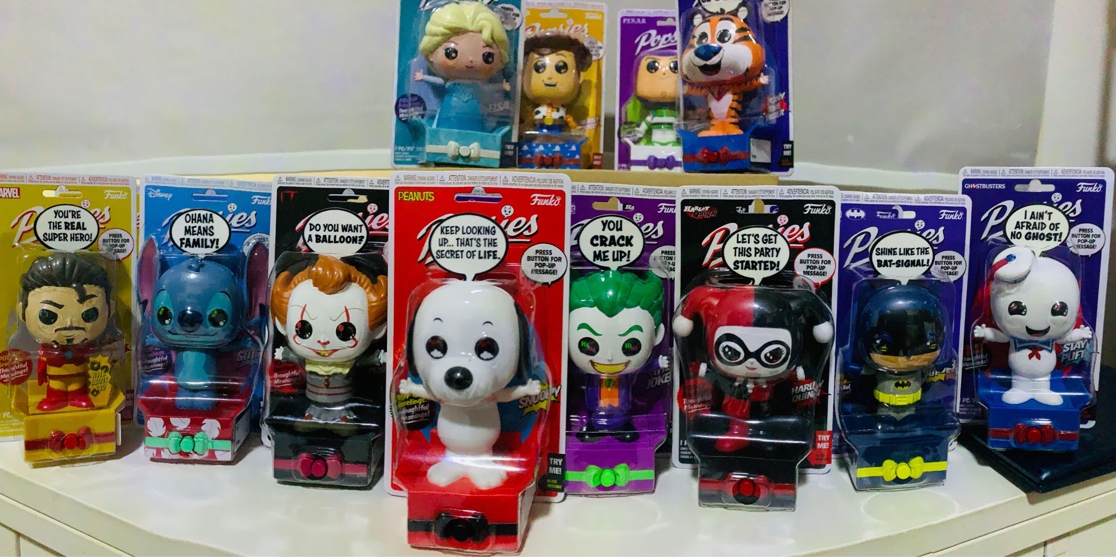 FUNKO POPSIES · Iron Man/ Batman/ Harley Quinn/ Woody/ Pennywise/ Elsa/  Stay Puft/ Snoopy/ Joker/ Stitch/ Buzz Lightyear/ Spider-Man, Hobbies &  Toys, Toys & Games on Carousell