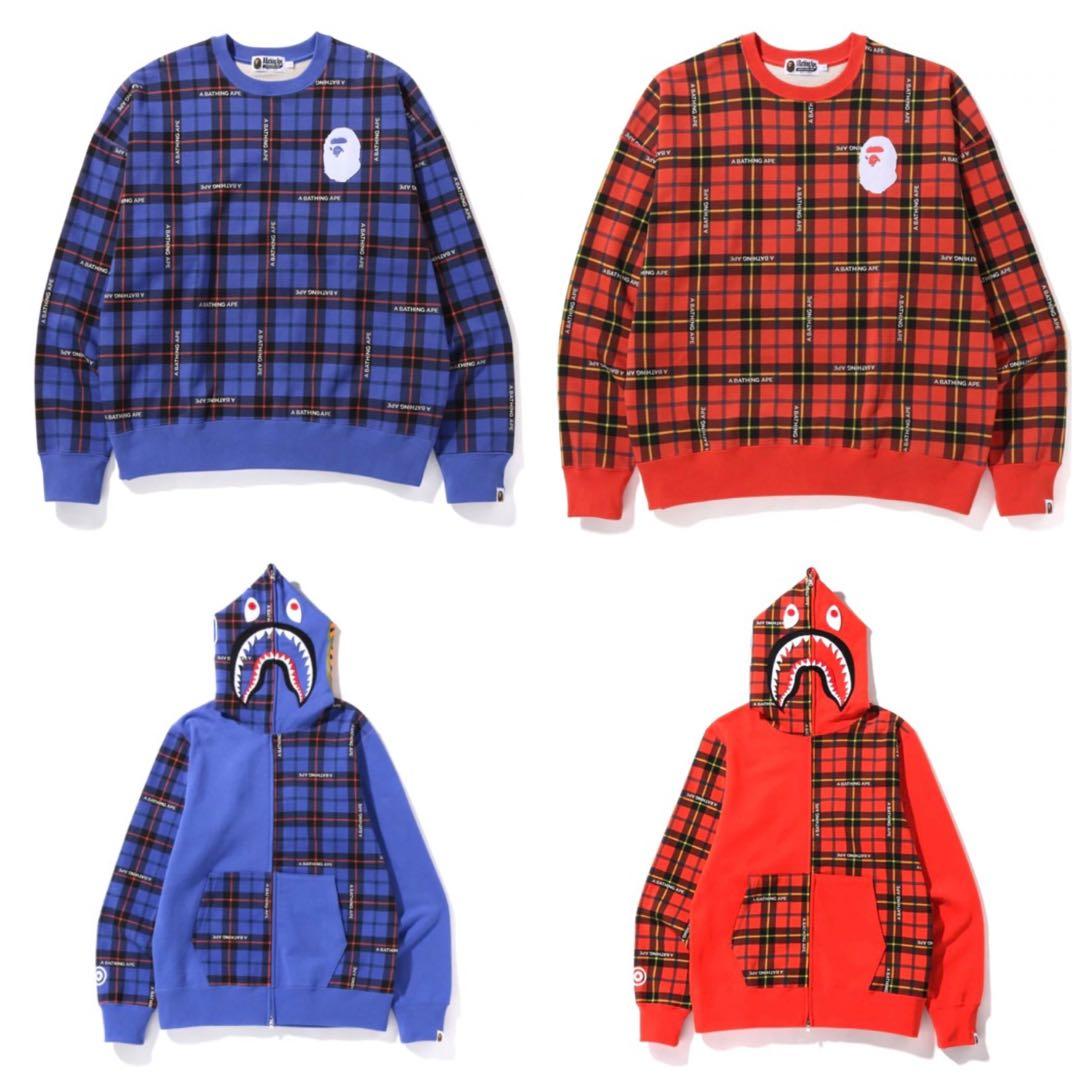 BAPE LOGO CHECK LOOSE FIT CREWNECK M