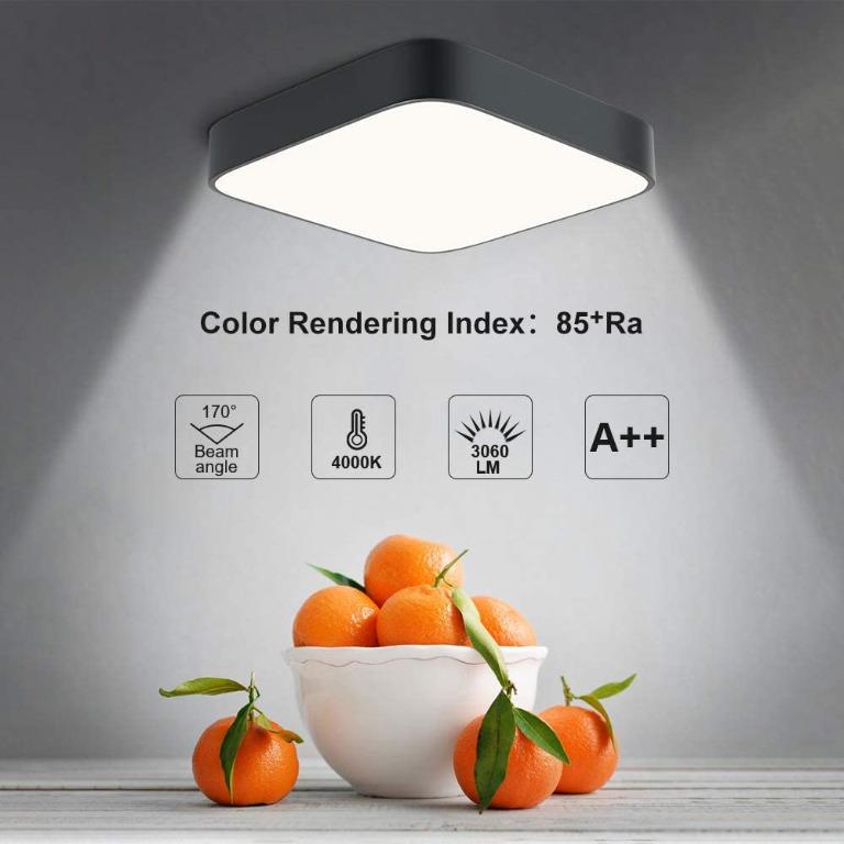 Bedee LED Ceiling Light 36W Flush Mount Ceiling Lamp Modern Black Square Ceiling Lighting for Bathroom Lounge Office Kitchen Bedroom Living Room