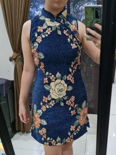 Blue qipao flowery dress