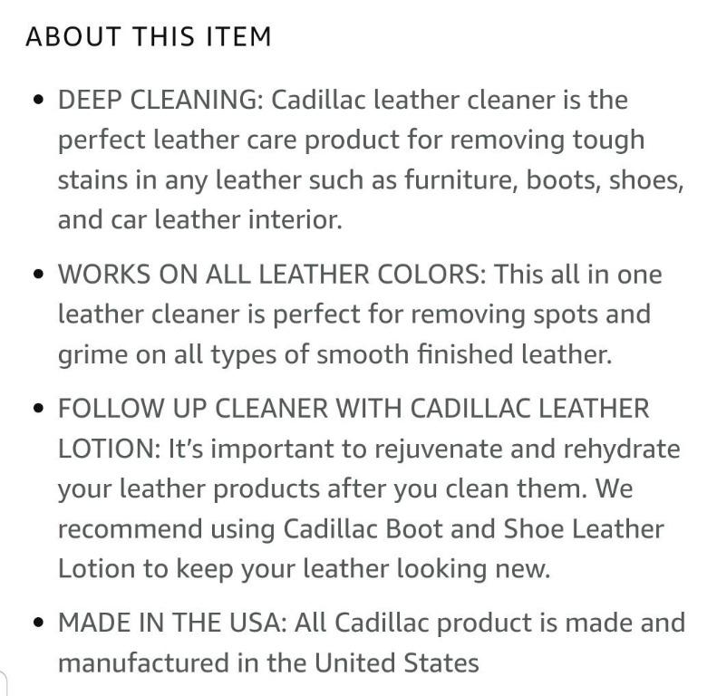 Cadillac Boot & Shoe Leather Lotion 237ml, Furniture & Home Living, Cleaning & Homecare Supplies
