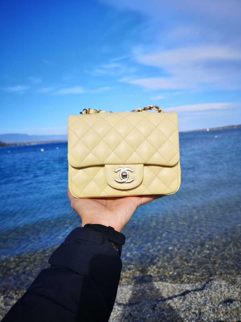 BNIB Chanel 22P Yellow Jaune Mini Square Flap Bag, Luxury, Bags & Wallets  on Carousell