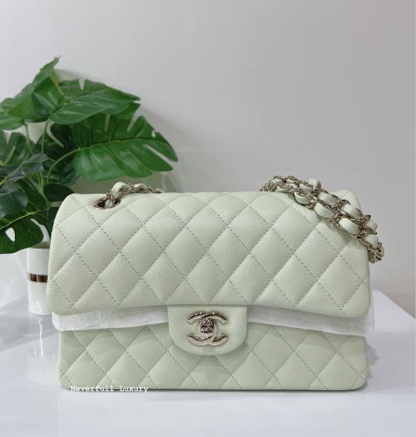 Chanel Small Classic Double Flap Light Green Caviar Light Gold Hardware