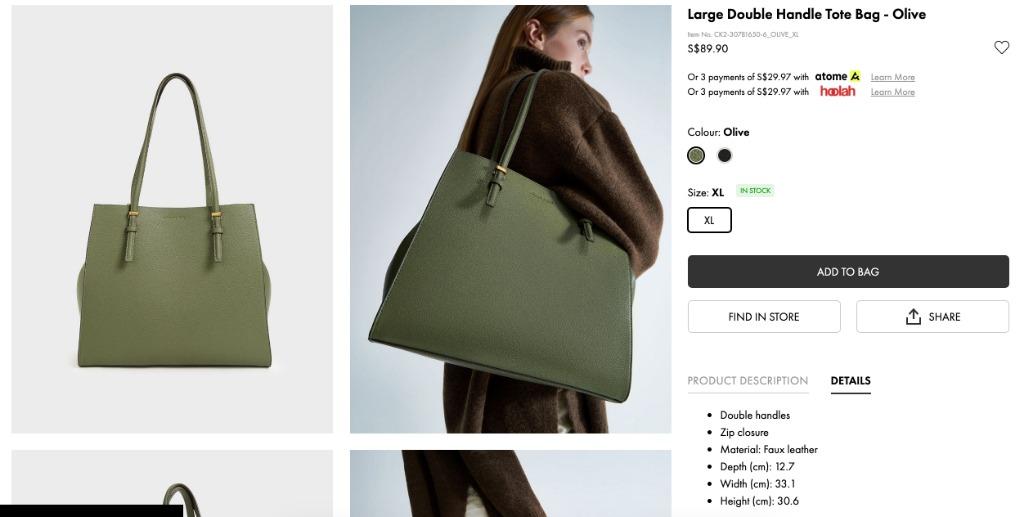 Large Double Handle Tote Bag - Olive