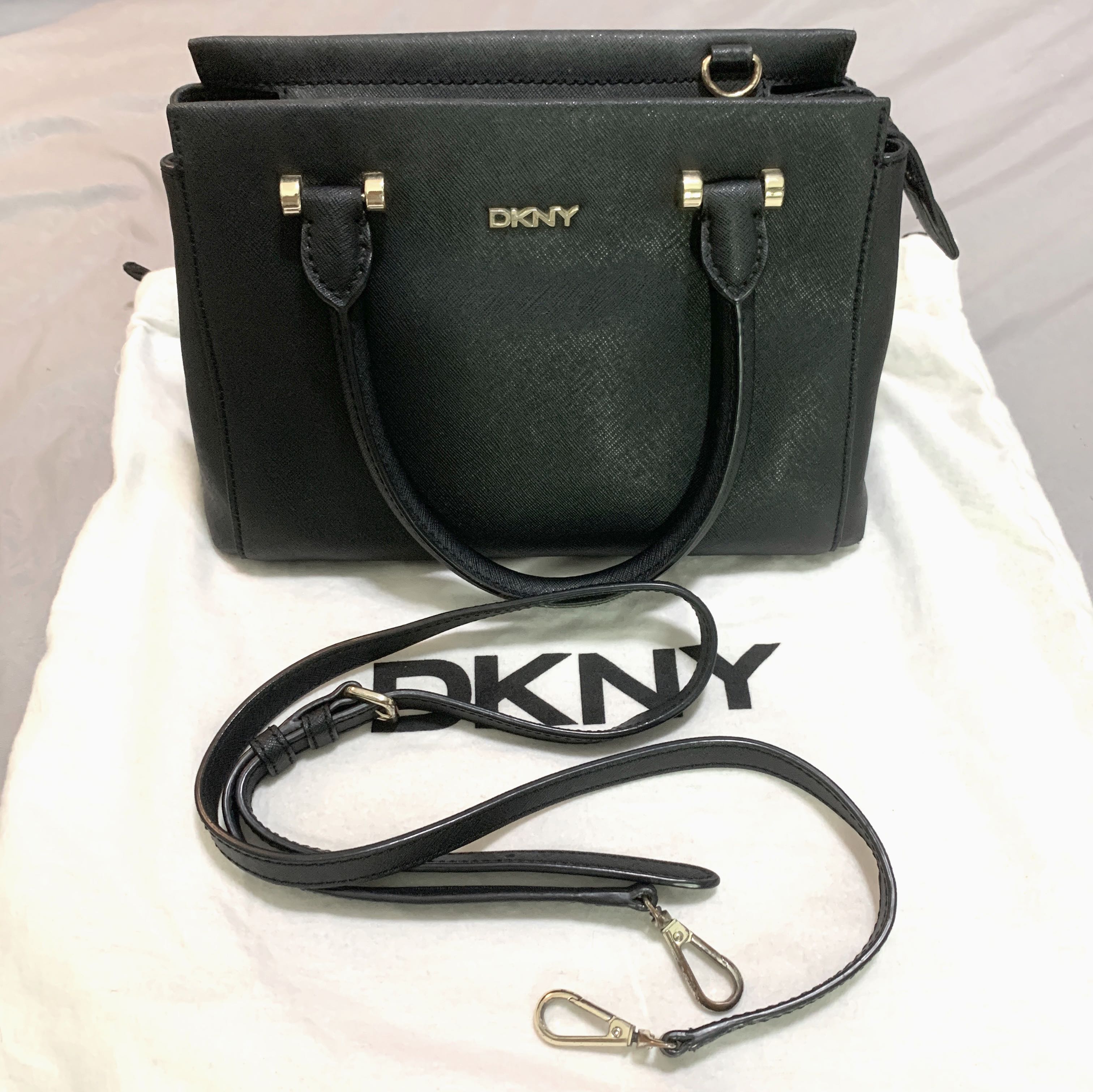 DKNY Saffiano Leather Small Tote Bag in Black