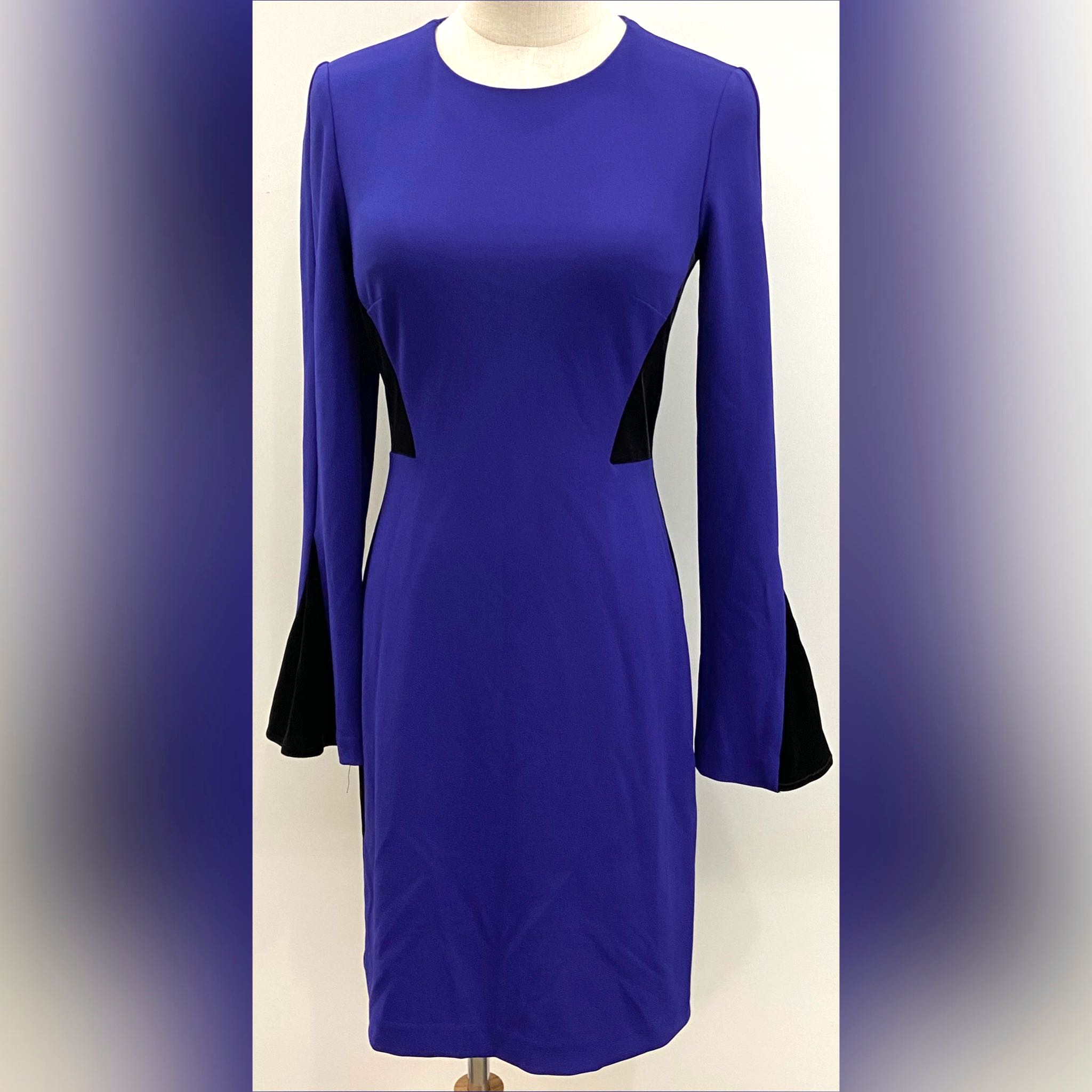 DONNA KARAN BLUE BLACK COLOUR BLOCK VELVET DRESS 227001197