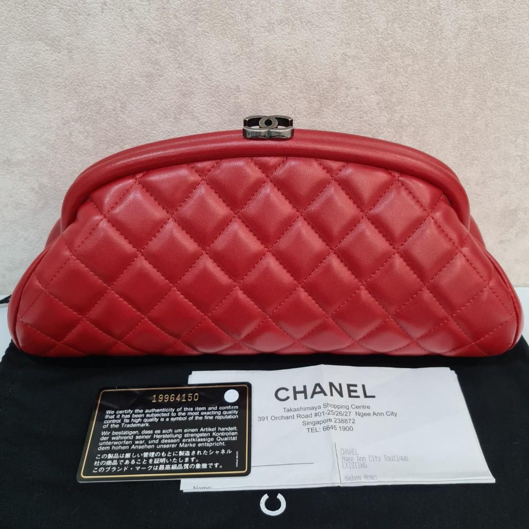 Fast Sale Chanel Timeless Clutch Red Lamb Skin Ghw #19 sz 27 x 15