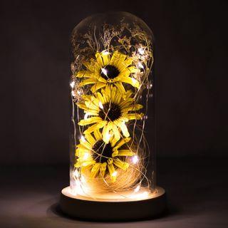 Flowerstore.ph Sundrops flower arrangement with Sunflower with lights in a glass dome.