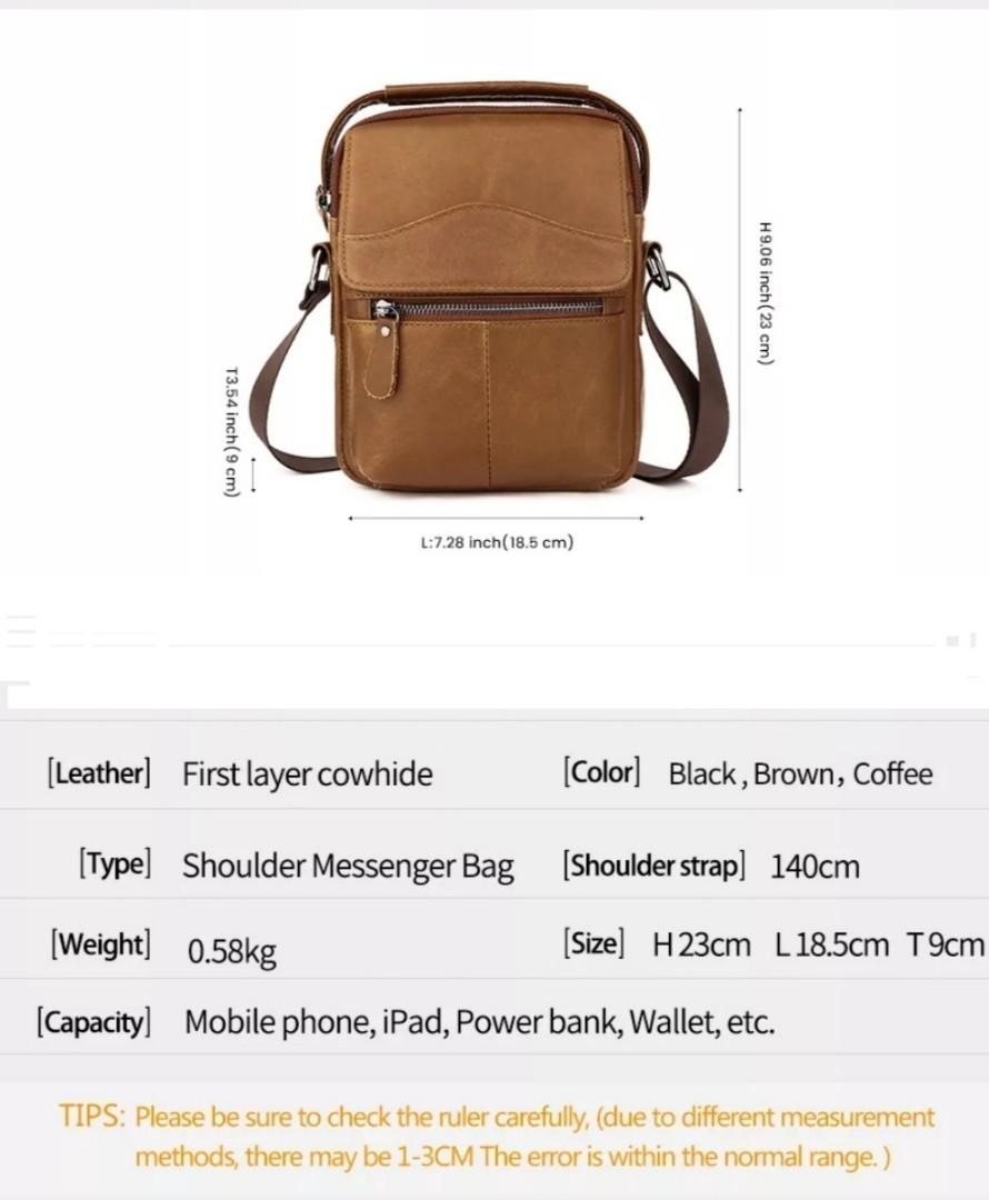 Brown Plain Men Leather Sling Bag, Size: 40cm X 10 Cm X 29cm