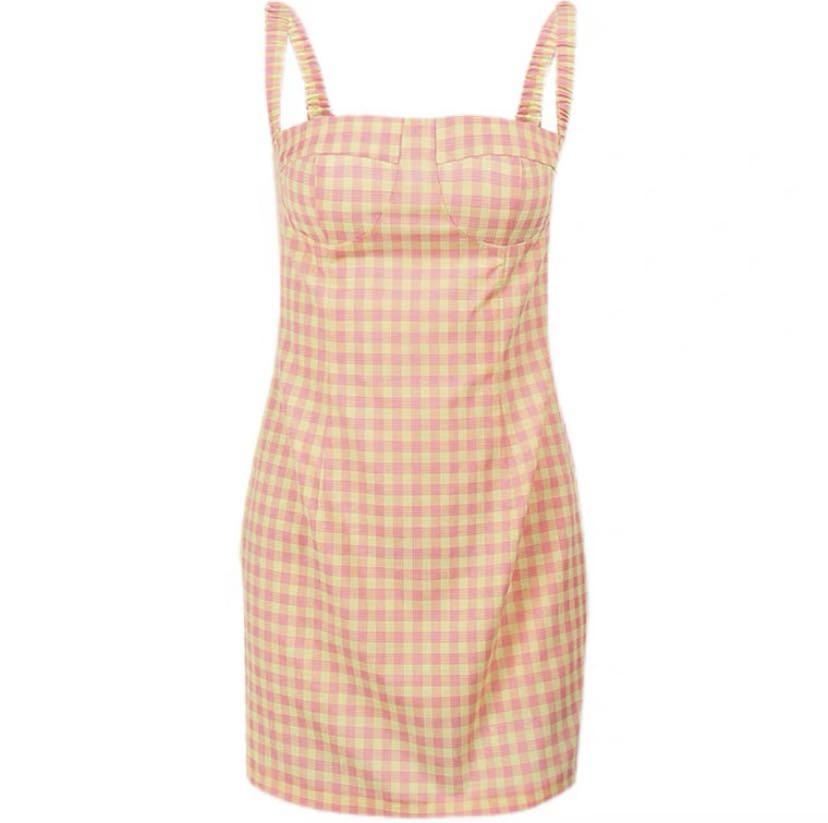 Gingham mini dress in orange pink, Women's Fashion, Dresses & Sets, Dresses  on Carousell