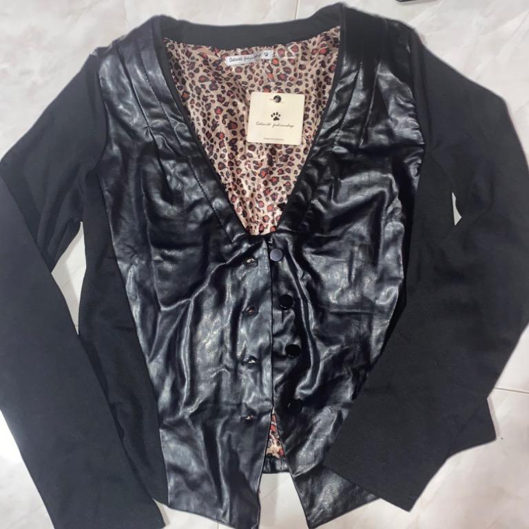 Half leather half fabric jacket on sale