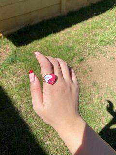 heart shaped pink yin yang signet ring