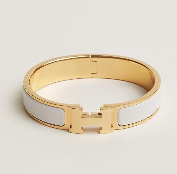 Hermes Narrow Clic H Bracelet (Craie/Yellow Gold Plated) - GM