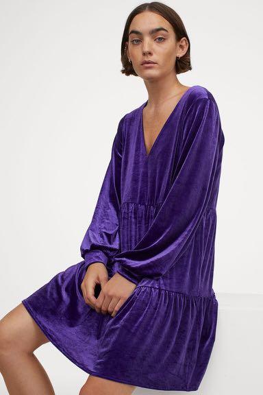 H M purple velour v neck dress