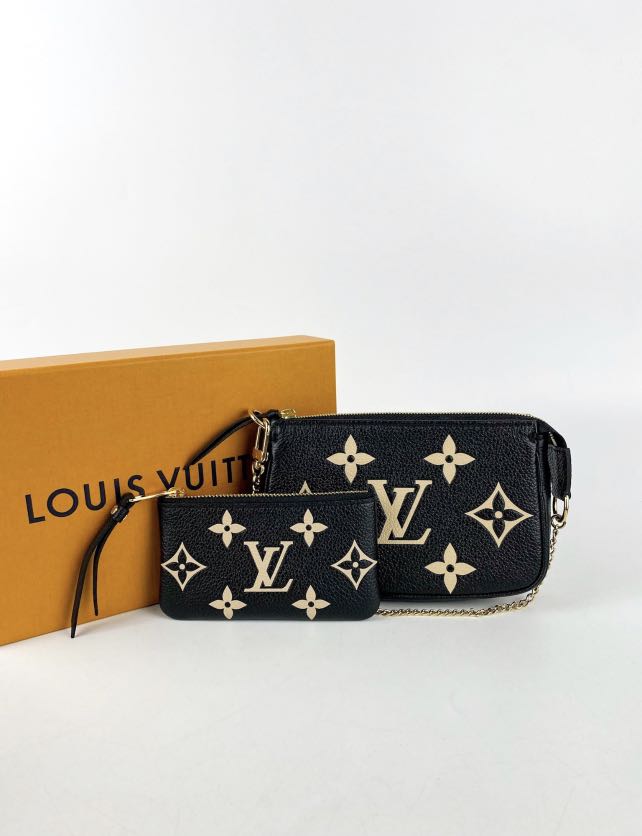 Louis Vuitton Bicolor Key Pouch Black Monogram Empreinte Leather M80885  Auth