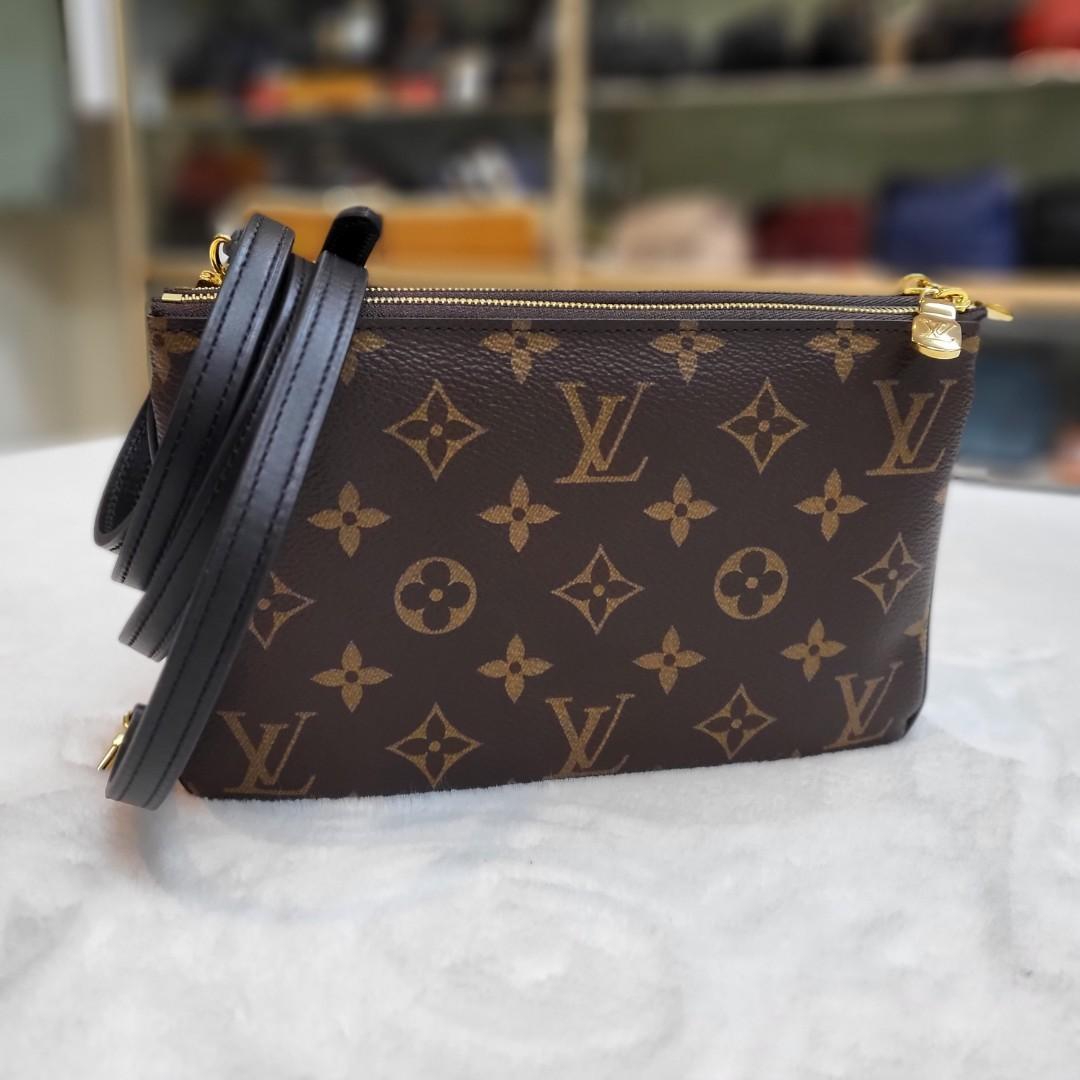 Louis Vuitton Brown, Pattern Print Monogram Giant Reverse Double Zip Pochette